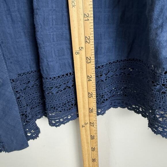 J. Crew Point Sur Peasant Top Womens L Blue Boho Long Sleeve Windowpane Button - Picture 10 of 10